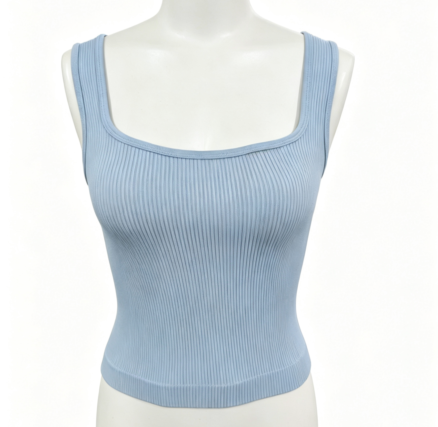 Blue ribbed seamless square-neck tank top, style 3231