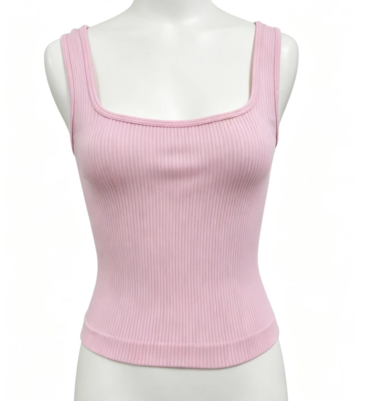 Pink ribbed seamless square-neck tank top, style 3231